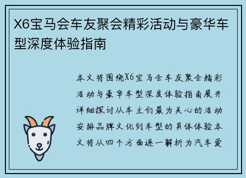 X6宝马会车友聚会精彩活动与豪华车型深度体验指南